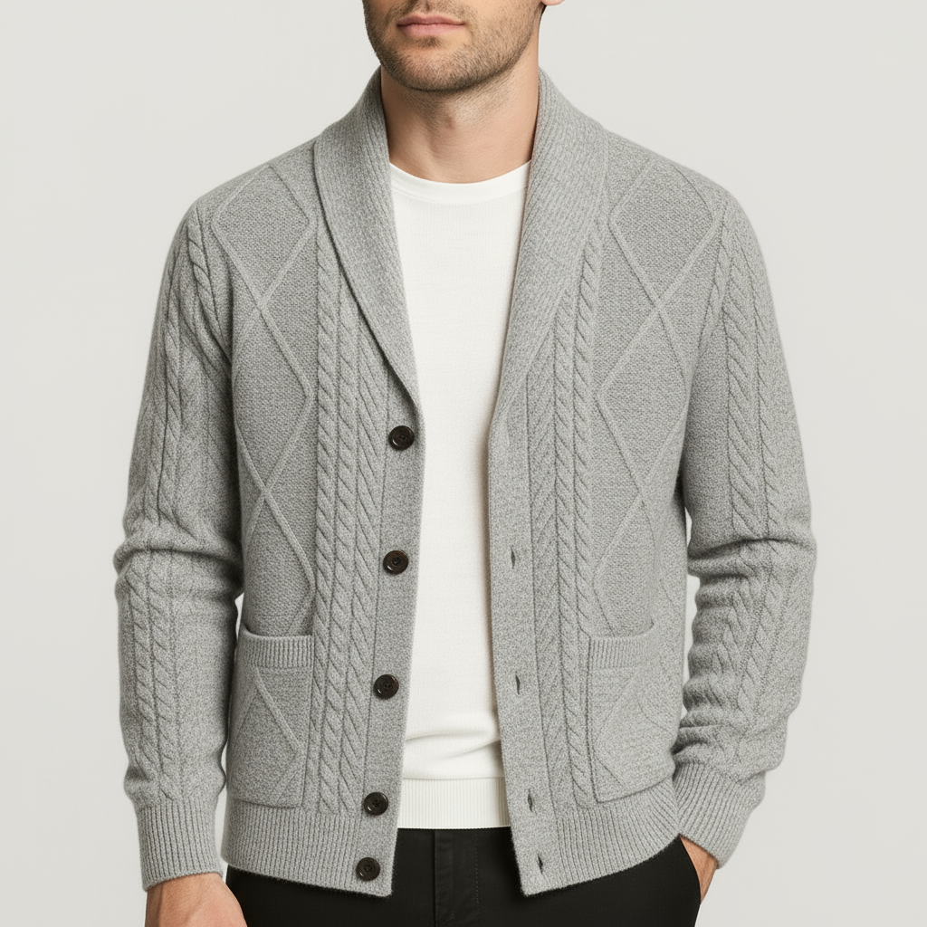 Herren-Strickjacke aus weicher Merinowolle mit klassischer Knopfleiste