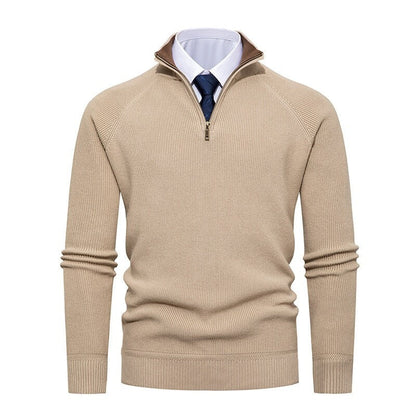 Herren Strickpullover Feiner Rippstrick Halbzip Stehkragen