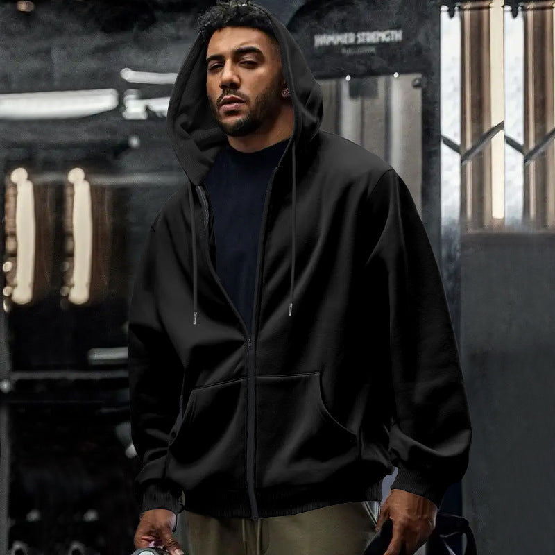 Seitliche Ansicht des Herren Oversized Hoodies mit Kapuze
