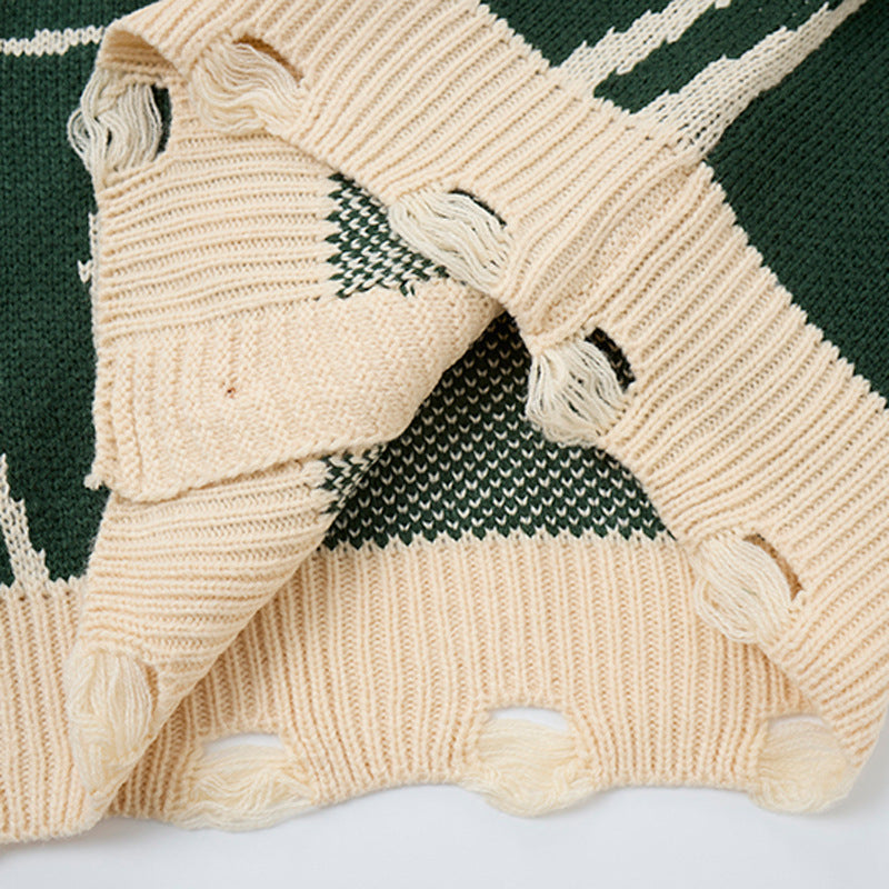 Gesamtansicht der abstrakt gemusterten Strickjacke für den Alltag