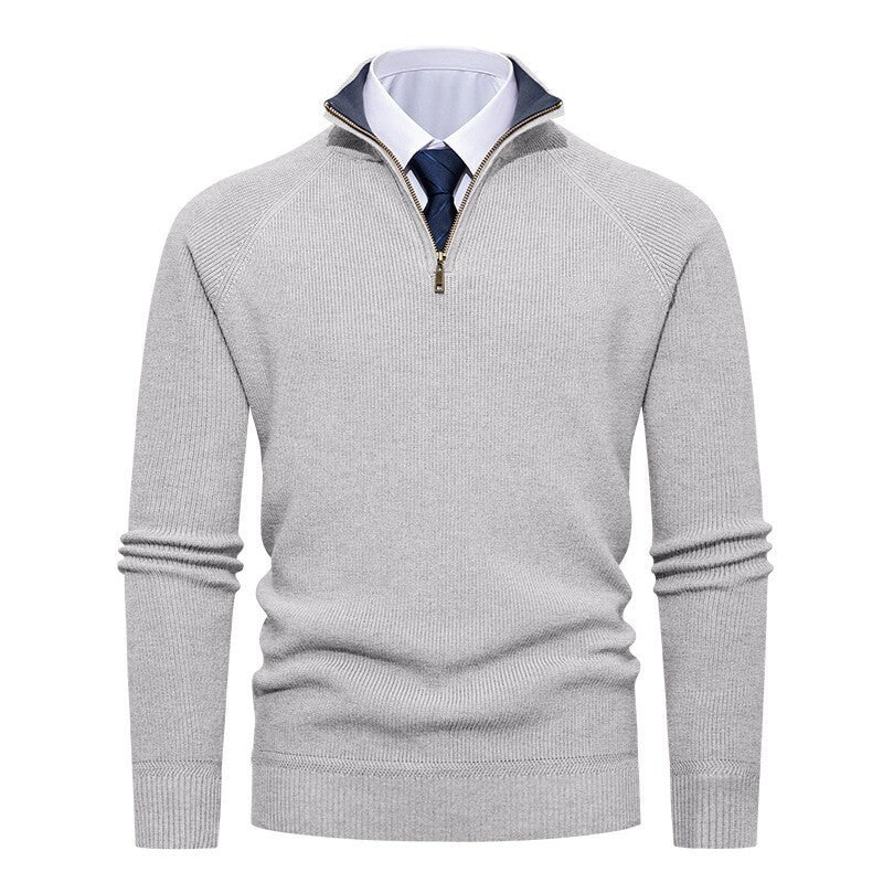 Herren-Strickpullover mit hohem Stehkragen und kurzem Reißverschluss