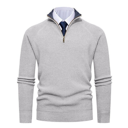 Herren-Strickpullover mit hohem Stehkragen und kurzem Reißverschluss