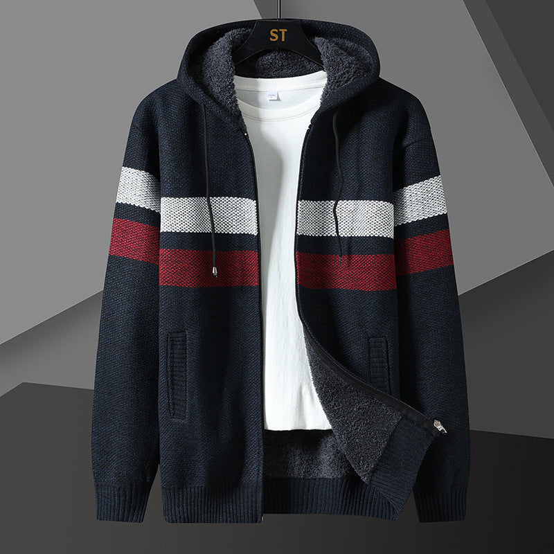 Herren Strickjacke Mit Kapuze Und Teddyfutter