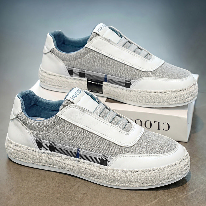 Leinen-Sneaker mit klassischer Schnürung und Karodetail