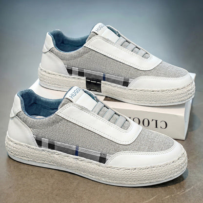 Leinen-Sneaker mit klassischer Schnürung und Karodetail