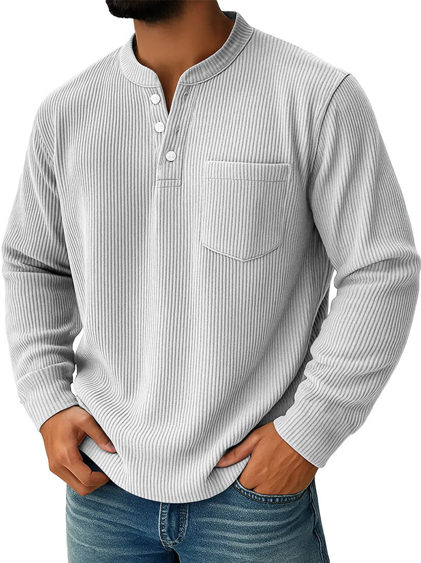 Herren Henley Shirt Aus Waffelstrick Mit Stehkragen