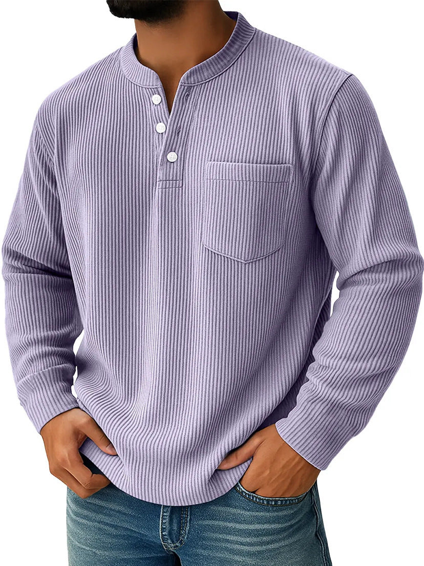Herren Henley Shirt Aus Waffelstrick Mit Stehkragen