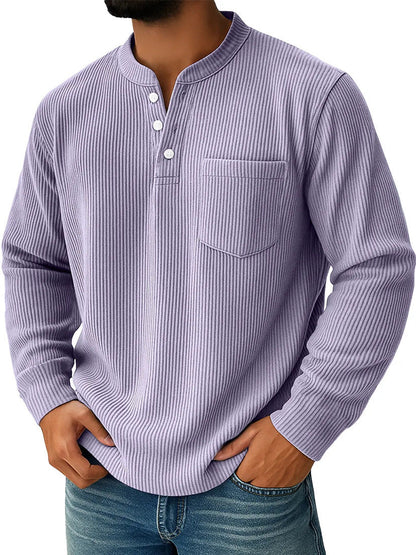 Herren Henley Shirt Aus Waffelstrick Mit Stehkragen