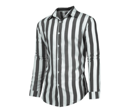 Herren Gestreiftes Slim Fit Langarmhemd Mit Kentkragen