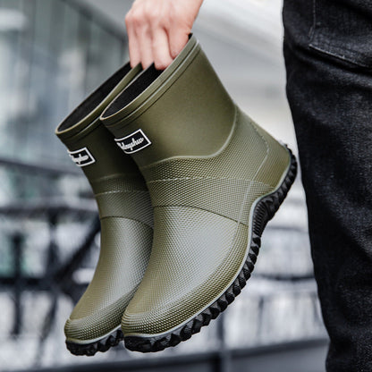 Men's Seamless Rubber Slip-On Ankle Boots With Tread Sole