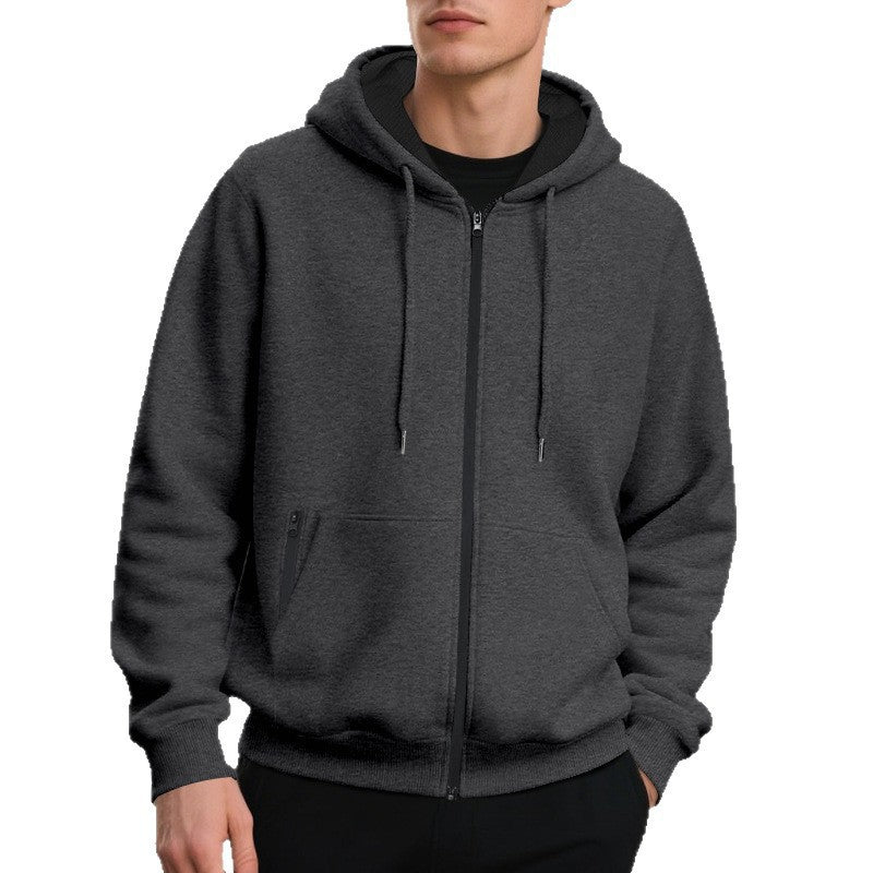 Detailansicht des durchgehenden Reißverschlusses am Herren-Hoodie