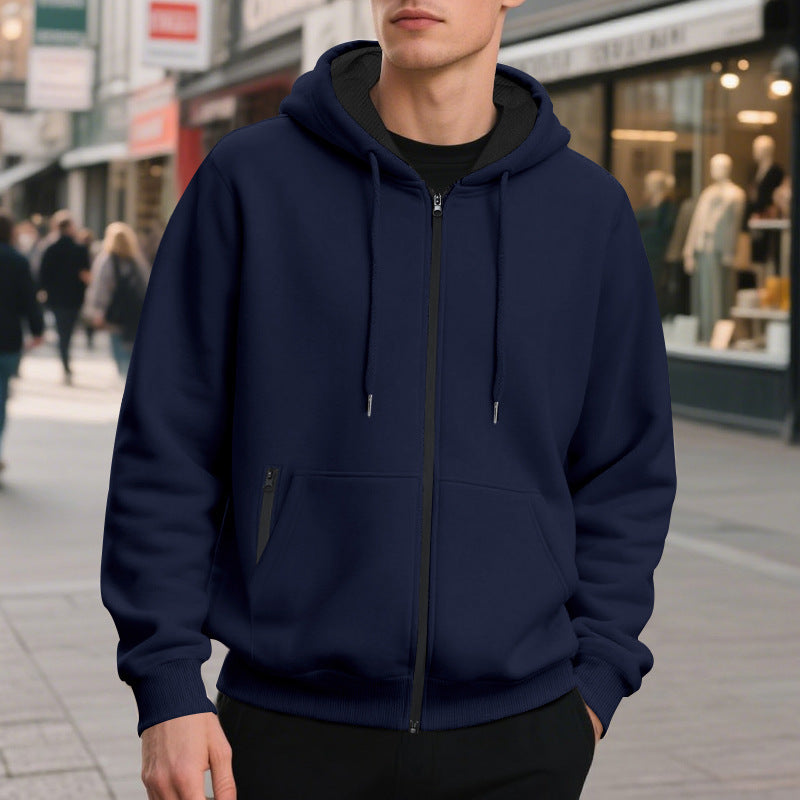 Herren-Hoodie mit Kapuze und durchgehendem Reißverschluss in der Vorderansicht