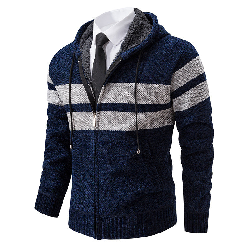 Herren-Strickjacke mit gerippten Abschlüssen an Ärmeln und Saum