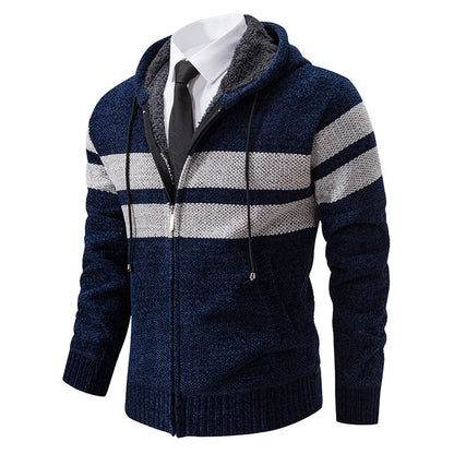 Herren Strickjacke Mit Teddyfutter Und Kontraststreifen