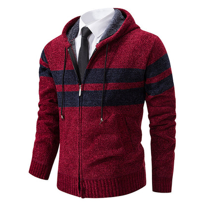 Herren Strickjacke Mit Teddyfutter Und Kontraststreifen