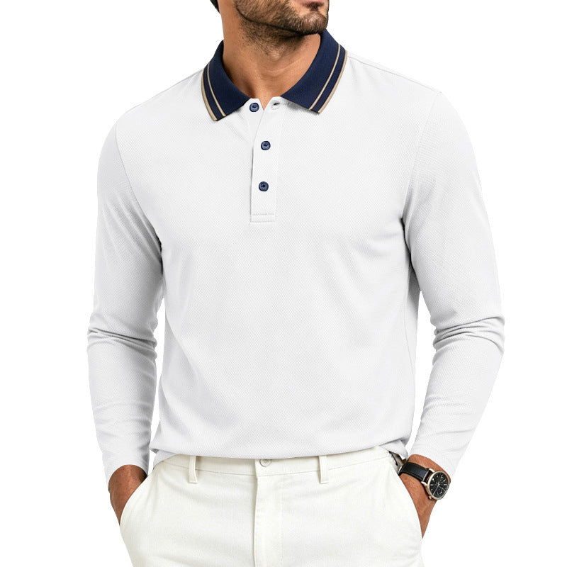 Herren Langarm-Piqué-Poloshirt mit Kontrastkragen in der Rückansicht