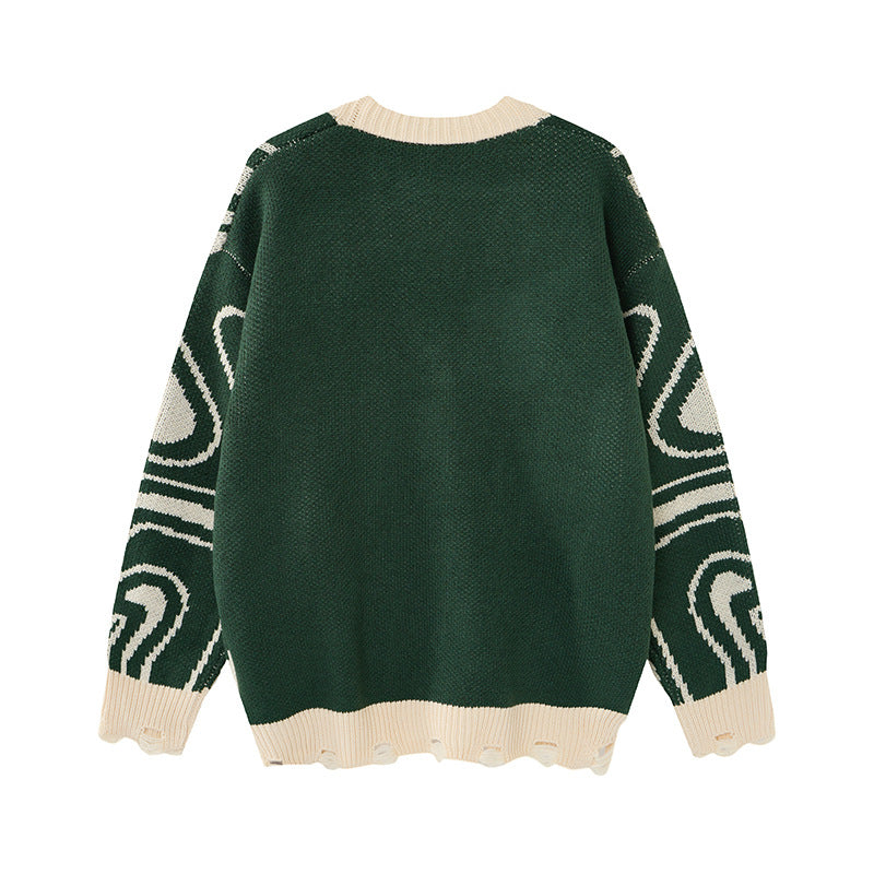 Seitliche Ansicht der locker geschnittenen Unisex-Strickjacke