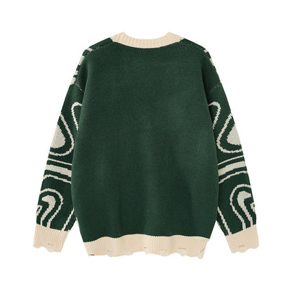 Seitliche Ansicht der locker geschnittenen Unisex-Strickjacke