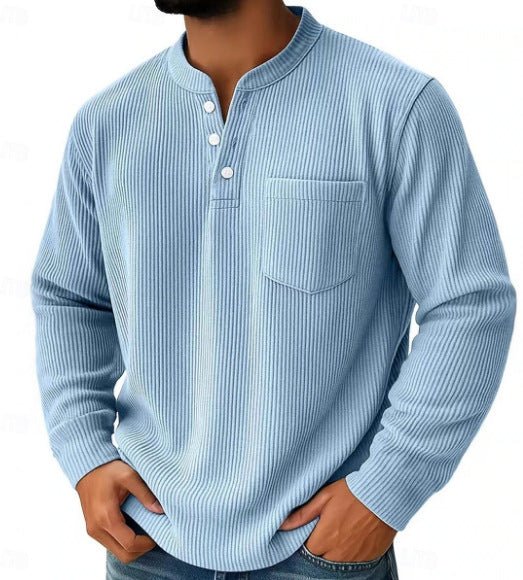 Herren Henley Shirt Aus Waffelstrick Mit Stehkragen