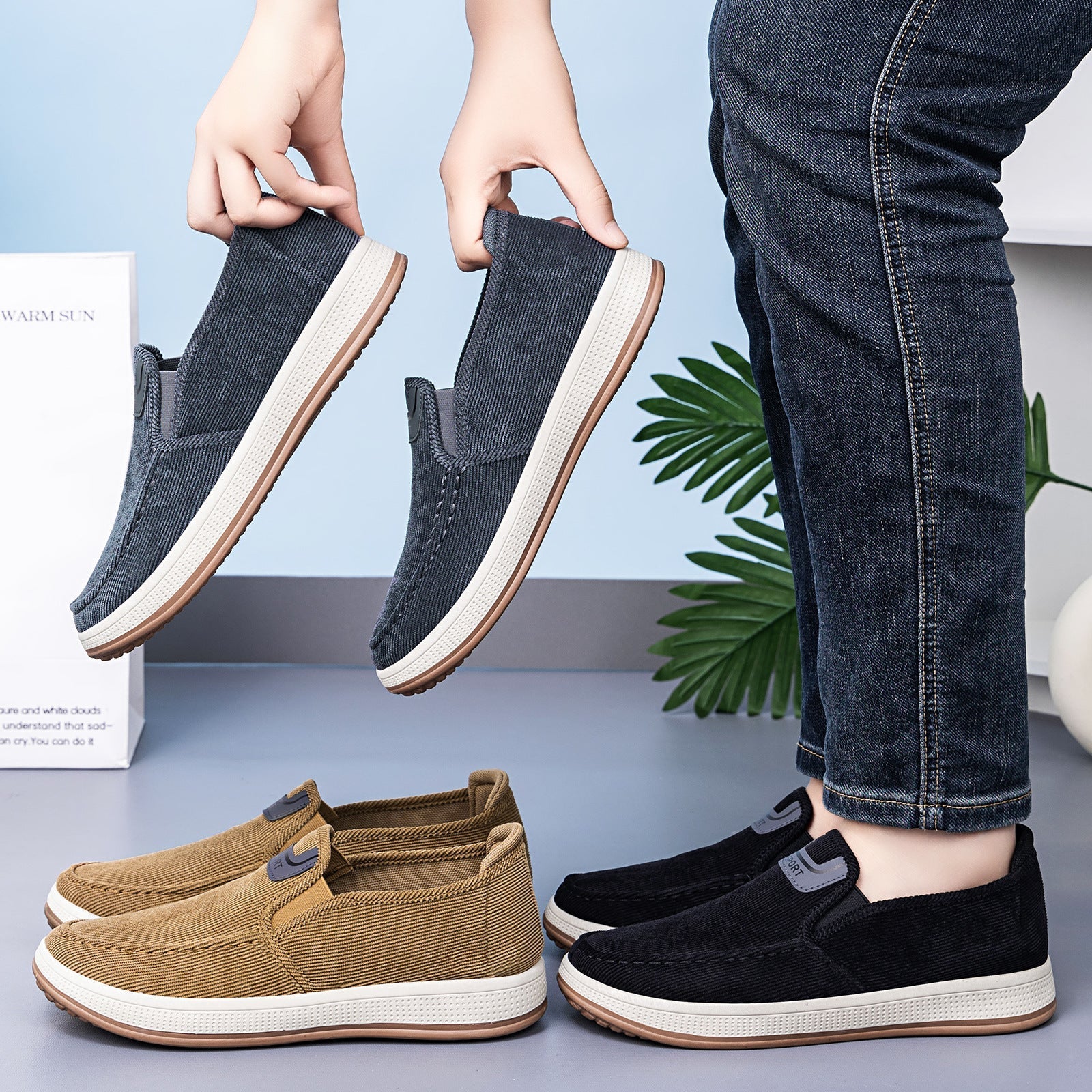 Cord-Slipper-Sneaker mit bequemem elastischem Einstieg