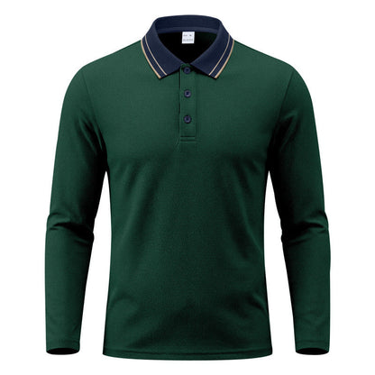 Herren Langarm Piqué Poloshirt Mit Kontrastkragen