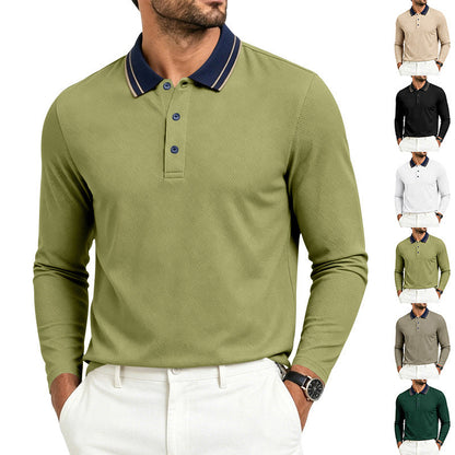 Herren Langarm-Piqué-Poloshirt mit Kontrastkragen in der Vorderansicht