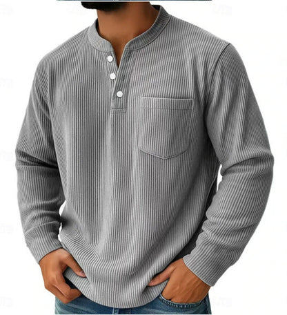 Herren Henley Shirt Aus Waffelstrick Mit Stehkragen