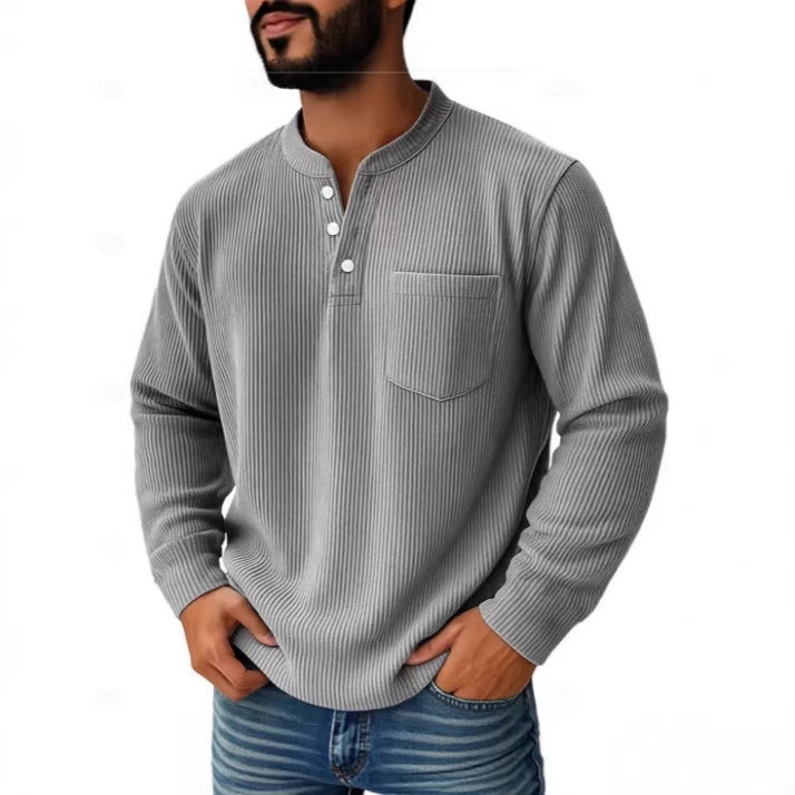 Herren-Shirt aus strukturiertem Waffelstrick mit praktischer Brusttasche
