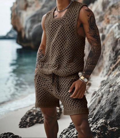 Damen Zweiteiler Häkelstrick Mit Shorts