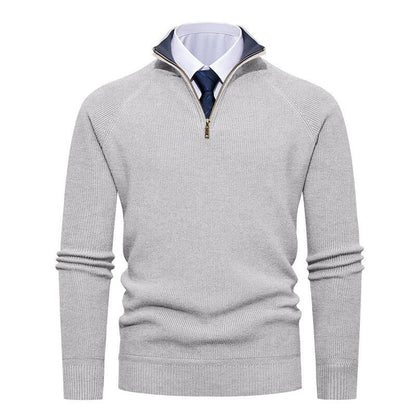 Herren Strickpullover Feiner Rippstrick Halbzip Stehkragen