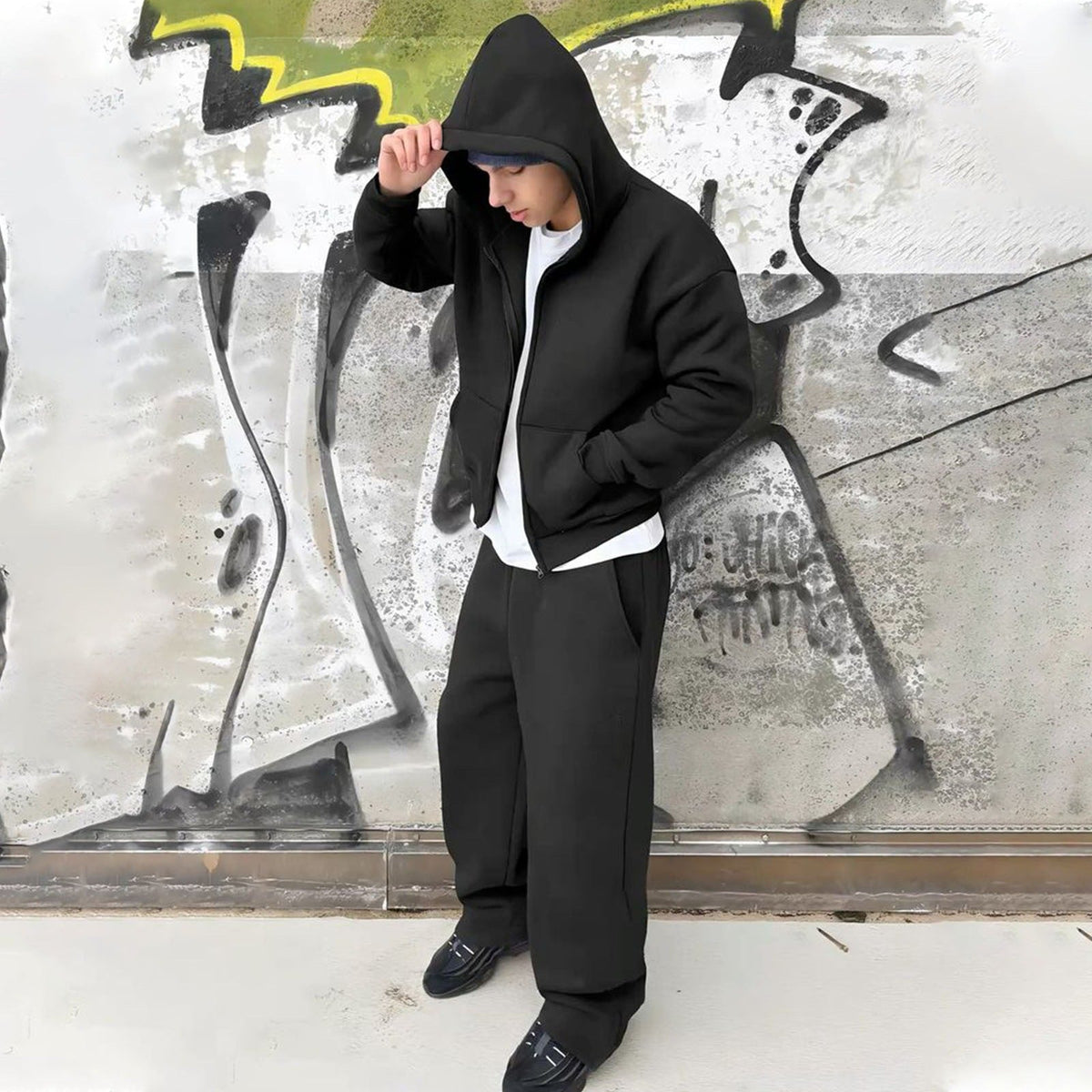 Herren Oversize Zip Hoodie Jogginganzug Set