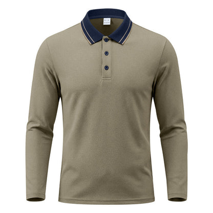Herren Langarm Piqué Poloshirt Mit Kontrastkragen