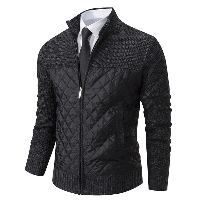 Wärmende Herrenjacke mit Strickmaterial und Diamantsteppung