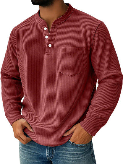 Herren Henley Shirt Aus Waffelstrick Mit Stehkragen
