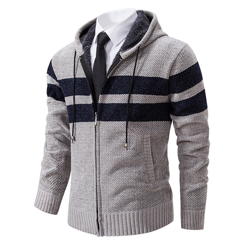 Herren Strickjacke Mit Teddyfutter Und Kontraststreifen