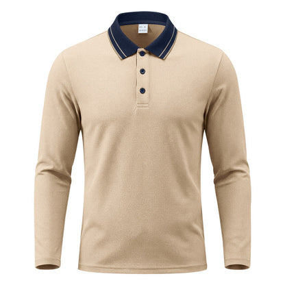 Seitliche Ansicht des Herren-Poloshirts mit langen Ärmeln