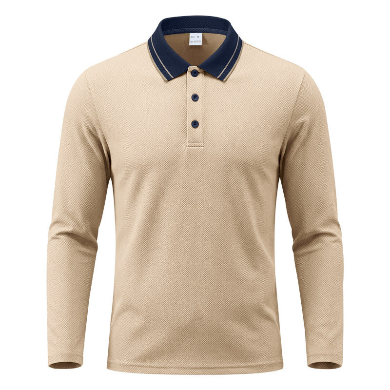 Herren Langarm Piqué Poloshirt Mit Kontrastkragen