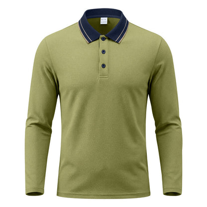 Herren Langarm Piqué Poloshirt Mit Kontrastkragen