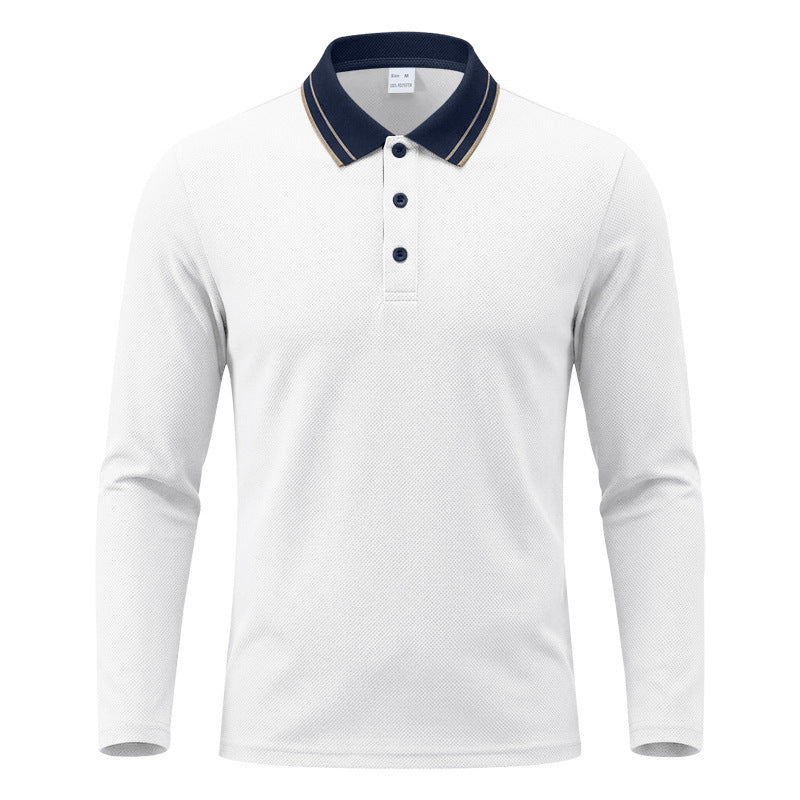 Herren Langarm Piqué Poloshirt Mit Kontrastkragen