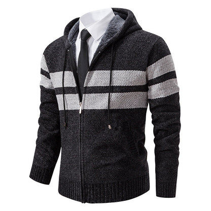 Detailansicht des verdeckten Reißverschlusses an der Herren-Strickjacke