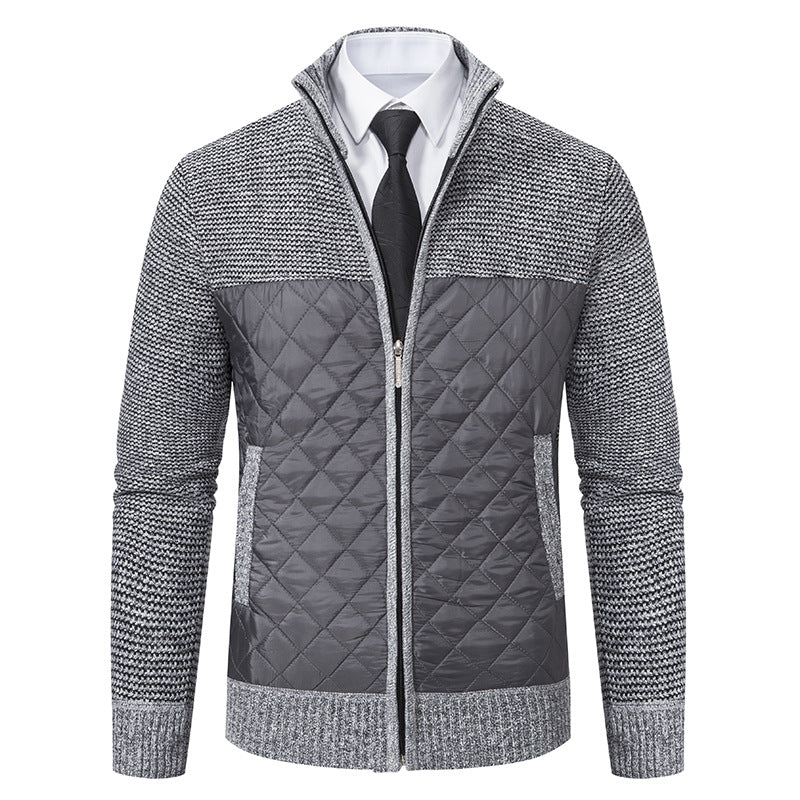 Herren-Strickjacke mit Stehkragen und diamantgestepptem Vorderteil