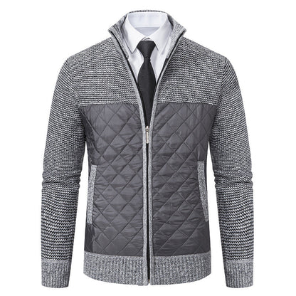 Herren-Strickjacke mit Stehkragen und diamantgestepptem Vorderteil