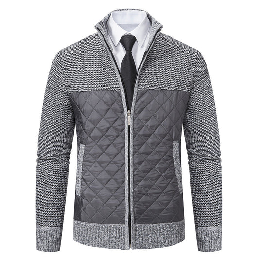 Herren-Strickjacke mit Stehkragen und diamantgestepptem Vorderteil