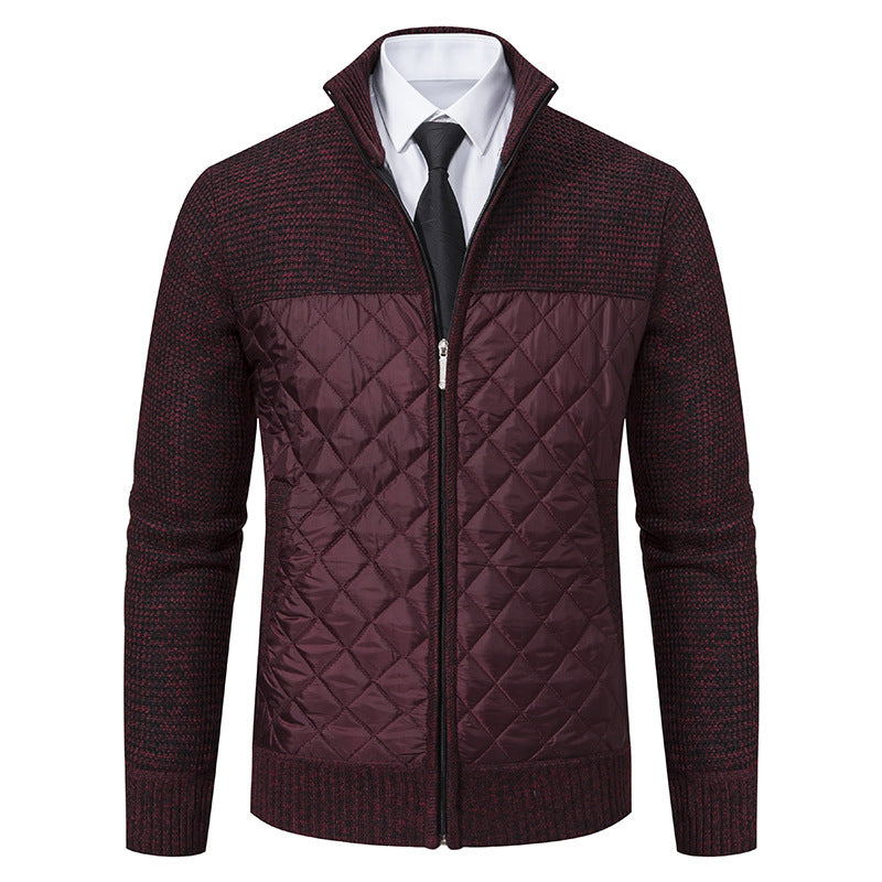 Detailansicht der Diamantsteppung an der Herren-Strickjacke