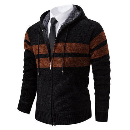 Herren Strickjacke Mit Teddyfutter Und Kontraststreifen