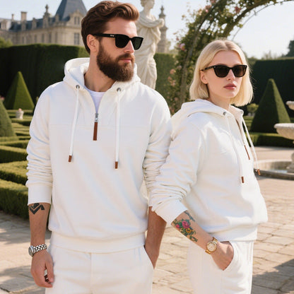Nahaufnahme des Halbzip-Verschlusses am Herren-Hoodie