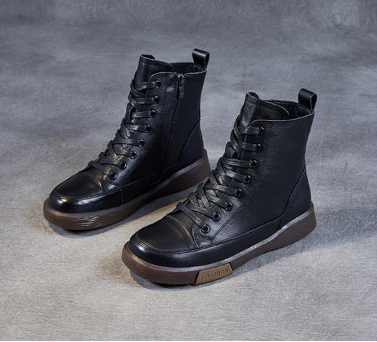 Modern lace-up boots with side zipper