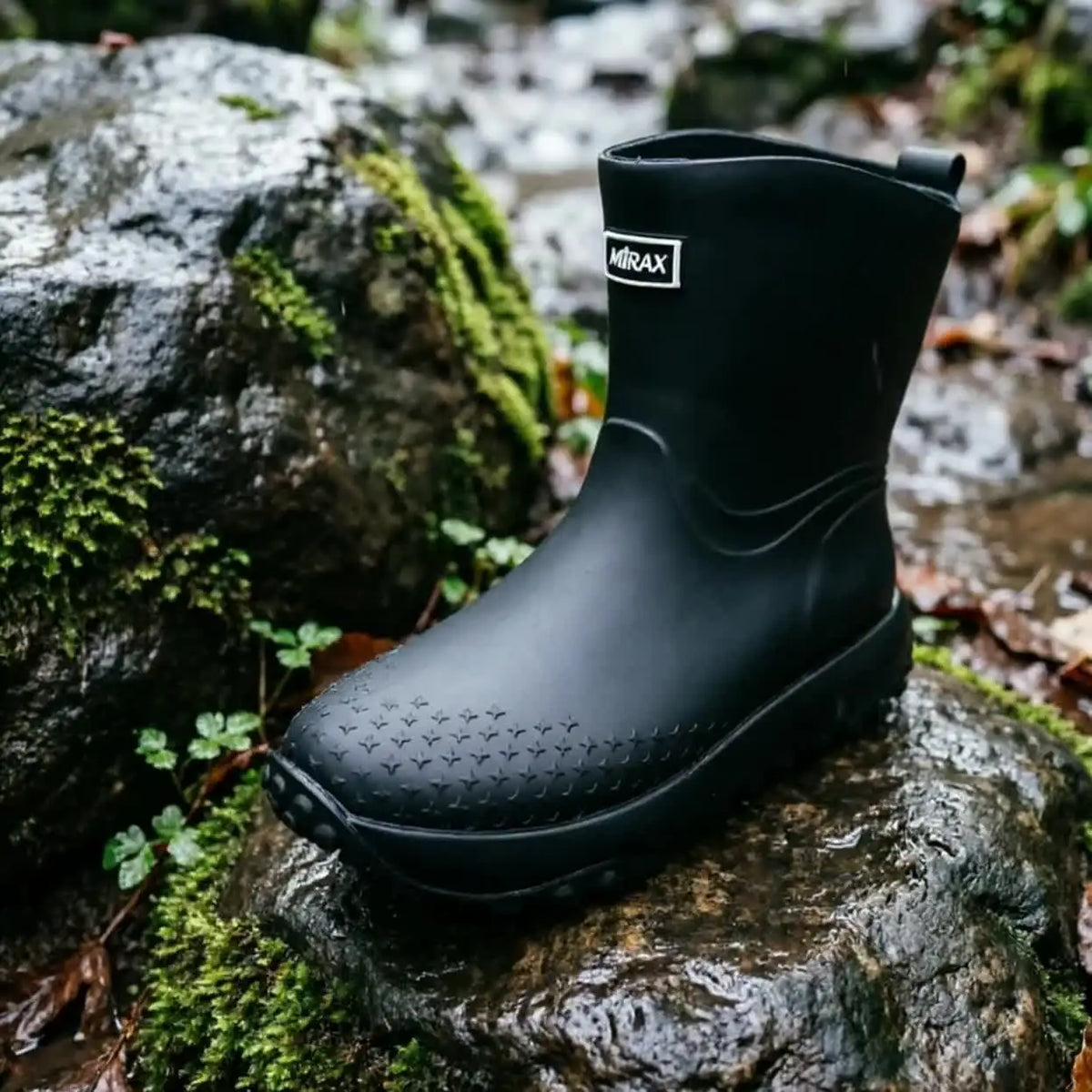 Seitenansicht der Herren-Regenstiefel mit griffigem Sohlenprofil