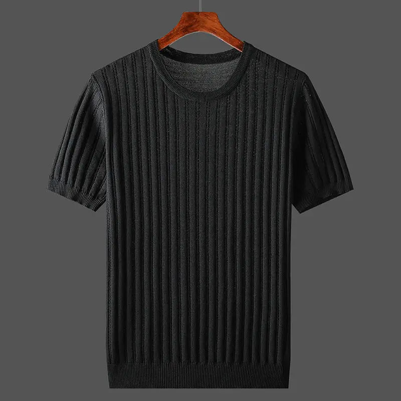 Herren Strick T-Shirt mit Rippbündchen und Rundhalsausschnitt in Regular Fit