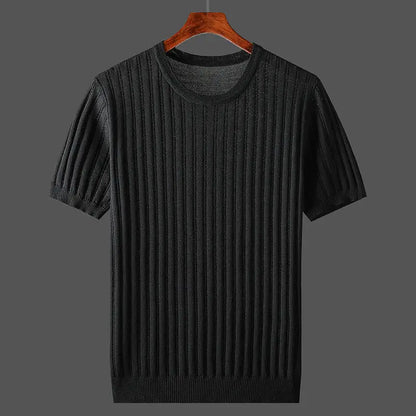 Herren Strick T-Shirt mit Rippbündchen und Rundhalsausschnitt in Regular Fit